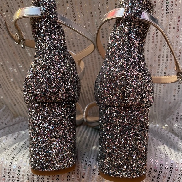 Betsey Johnson Blue glittery silver 3-inch block heel sandals - Picture 3 of 7